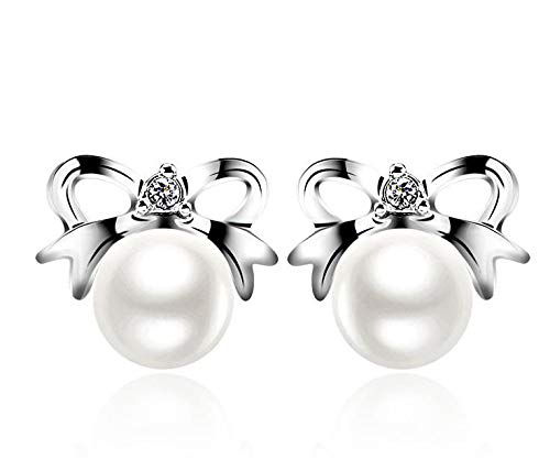 ZMC Women's Rhodium Plated Austrian Crystals and Imitation Pearls Stud Earrings, White freeshipping - ZMC STORE