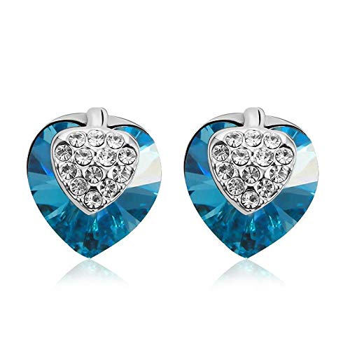 ZMC Women's Rhodium Plated Swarovski and Austrian Crystals Stud Earrings, Silver/Ocean freeshipping - ZMC STORE
