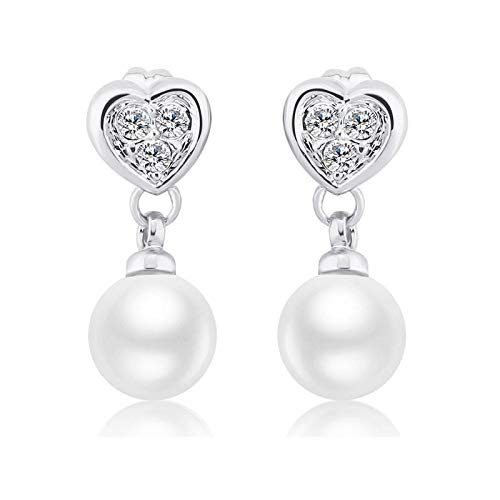 ZMC Women's Rhodium Plated Alloy Austrian Crystals and Imitation Pearls Drop Earrings, Silver/White freeshipping - ZMC STORE
