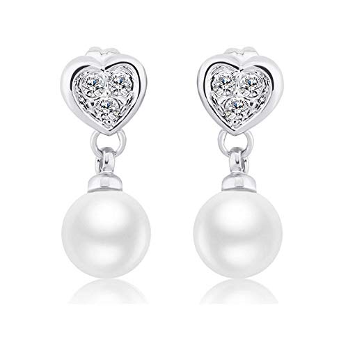 ZMC Women's Rhodium Plated Alloy Austrian Crystals and Imitation Pearls Drop Earrings, Silver/White freeshipping - ZMC STORE