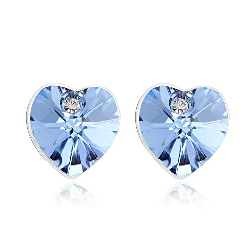ZMC Women's Rhodium Plated Alloy Swarovski and Austrian Crystals Stud Earrings, Silver/Light Blue freeshipping - ZMC STORE