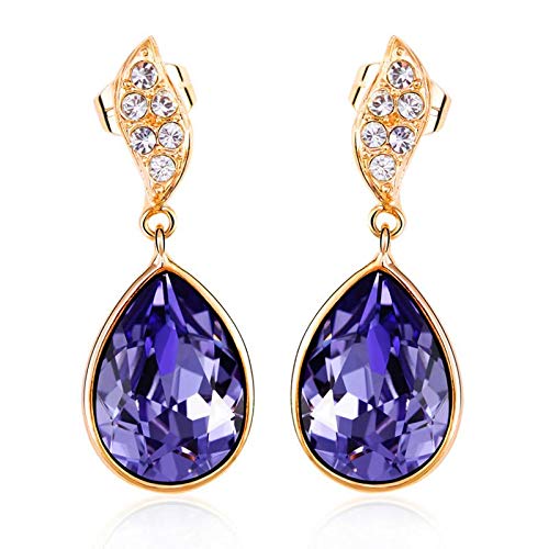 ZMC Women's Rose Gold Plated Swarovski and Austrian Crystals Drop Earrings, Rose Gold/Tanzanite - ZMC STORE