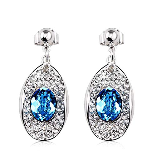 ZMC Women's Rhodium Plated Alloy Swarovski and Austrian Crystals Drop Earrings, Silver/Ocean Blue freeshipping - ZMC STORE