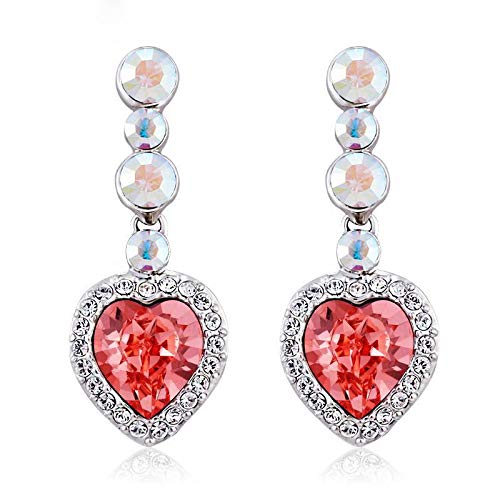 ZMC Women's Rhodium Plated Alloy Swarovski and Austrian Crystals Dangle Earrings, Silver/Red freeshipping - ZMC STORE