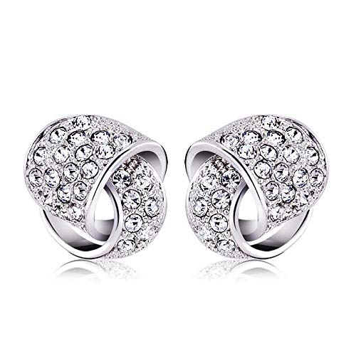 ZMC Women's Rhodium Plated Alloy Austrian Crystals Stud Earrings, Silver/White freeshipping - ZMC STORE