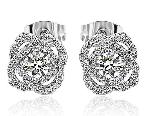 ZMC Women's Rhodium Plated Swarovski and Austrian Crystals Stud Earrings, White freeshipping - ZMC STORE