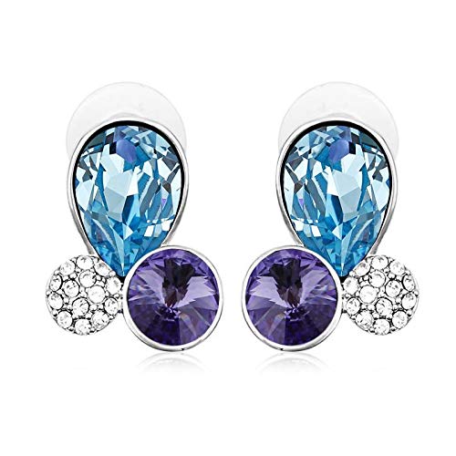 ZMC Women's Rhodium Plated Swarovski and Austrian Crystals Stud Earrings, Silver/Tanzanite freeshipping - ZMC STORE