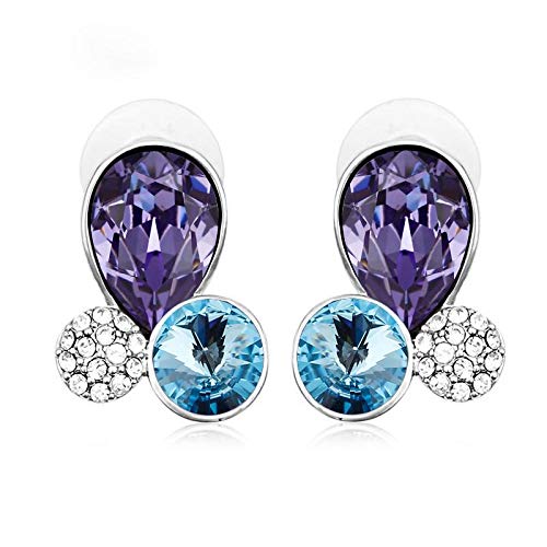 ZMC Women's Rhodium Plated Swarovski and Austrian Crystals Stud Earrings, Silver/Tanzanite freeshipping - ZMC STORE