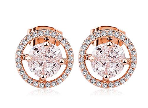 ZMC Women's Rose Gold Plated Alloy Swarovski and Austrian Crystals Stud Earrings, Rose Gold/White - ZMC STORE