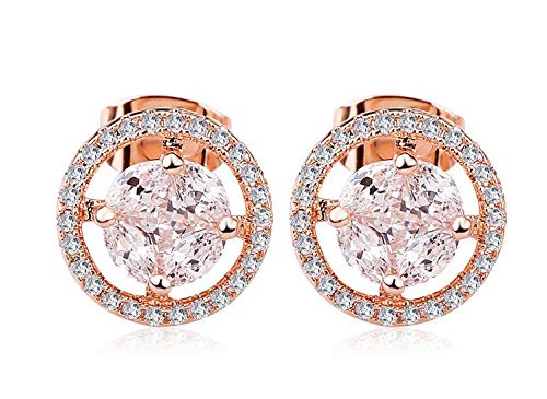 ZMC Women's Rose Gold Plated Alloy Swarovski and Austrian Crystals Stud Earrings, Rose Gold/White - ZMC STORE