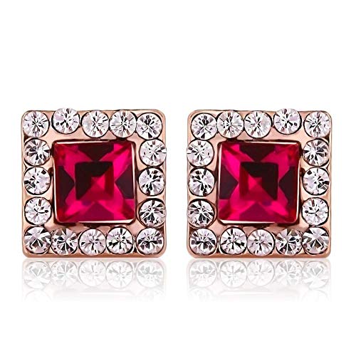 ZMC Women's Rose Gold Plated Swarovski and Austrian Crystals Stud Earrings, Rose Gold/Purplish Red - ZMC STORE