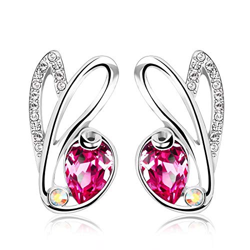 ZMC Women's Rhodium Plated Swarovski and Austrian Crystals Stud Earrings, Silver/Hot freeshipping - ZMC STORE