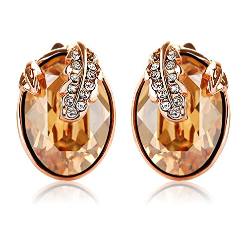 ZMC Women's Rose Gold Plated Alloy Swarovski and Austrian Crystals Stud Earrings, Rose Gold/Champagne - ZMC STORE