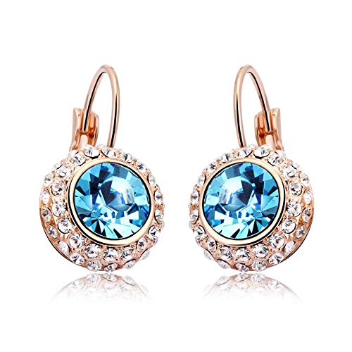 ZMC Women's Rose Gold Plated Swarovski and Austrian Crystals Stud Earrings, Rose Gold/Ocean - ZMC STORE