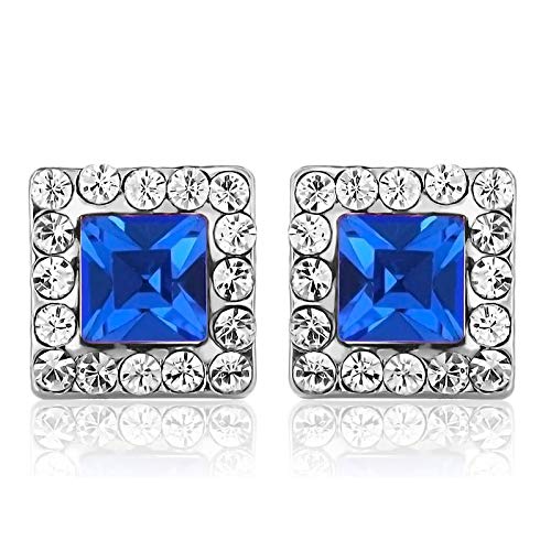 ZMC Women's Rhodium Plated Alloy Swarovski and Austrian Crystals Stud Earrings, Silver/Blue freeshipping - ZMC STORE