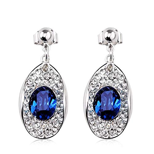 ZMC Women's Rhodium Plated Alloy Swarovski and Austrian Crystals Drop Earrings, Silver/Blue Black freeshipping - ZMC STORE