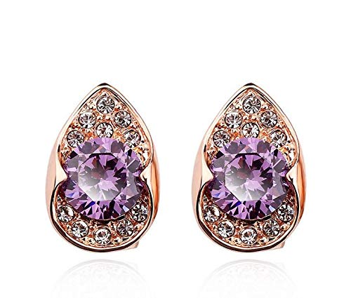 ZMC Women's Rose Gold Plated Alloy Swarovski and Austrian Crystals Stud Earrings, Rose Gold/Tanzanite - ZMC STORE