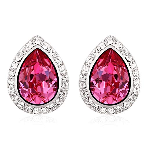 ZMC Women's Rhodium Plated Alloy Swarovski and Austrian Crystals Stud Earrings, Silver/Hot Pink freeshipping - ZMC STORE