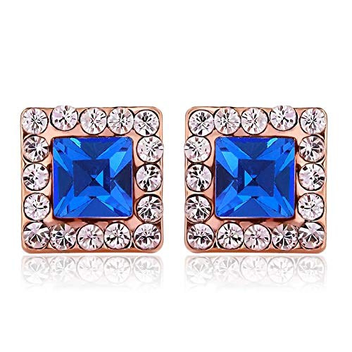 ZMC Women's Rose Gold Plated Swarovski and Austrian Crystals Stud Earrings, Rose Gold/Purplish Red - ZMC STORE