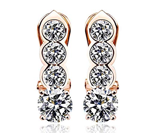 ZMC Women's Rose Gold Plated Alloy Swarovski and Austrian Crystals Stud Earrings, Rose Gold/White - ZMC STORE