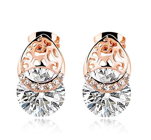 ZMC Women's Rose Gold Plated Alloy Swarovski Crystals Stud Earrings, Rose Gold/White - ZMC STORE