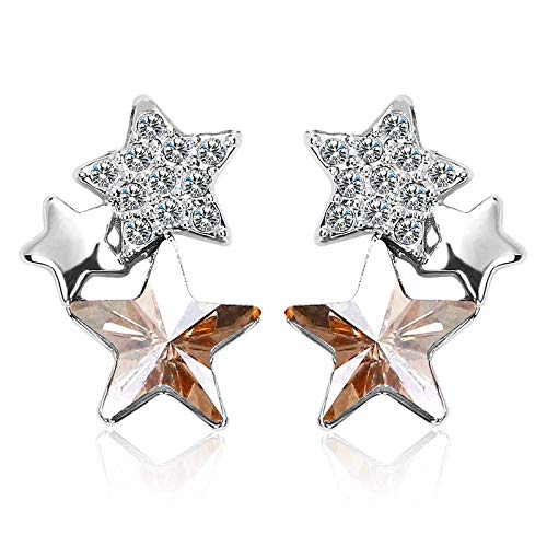 ZMC Women's Rhodium Plated Austrian Crystals and Swarovski Crystals Stud Earrings, Silver/Champagne freeshipping - ZMC STORE