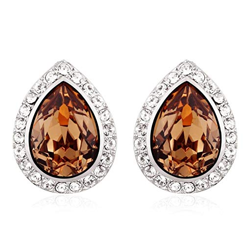 ZMC Women's Rhodium Plated Alloy Swarovski and Austrian Crystals Stud Earrings, Silver/Champagne freeshipping - ZMC STORE