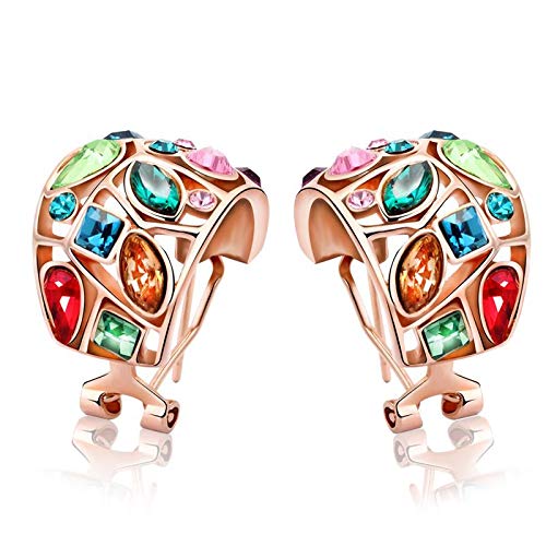 ZMC Women's 18K Gold Plated Alloy Swarovski Crystals Clip Earrings, Multi Color - ZMC STORE