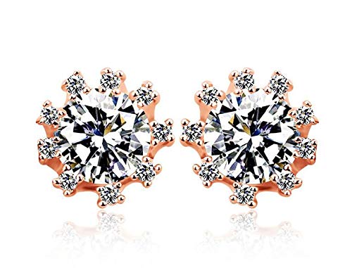 ZMC Women's Rose Gold Plated Alloy Swarovski and Austrian Crystals Stud Earrings, Rose Gold/White - ZMC STORE