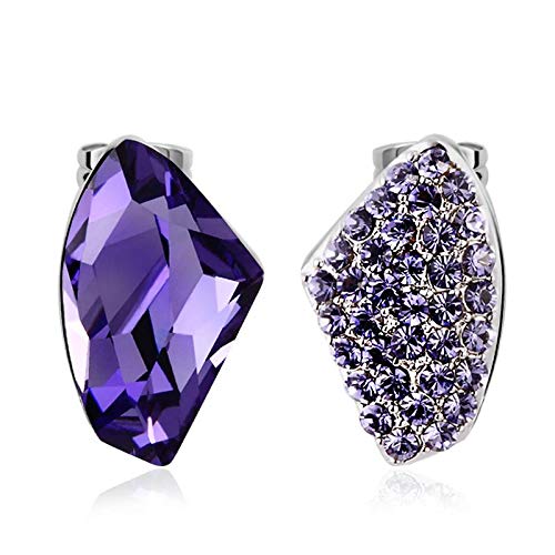 ZMC Women's Rhodium Plated Alloy Swarovski and Austrian Crystals Stud Earrings, Silver/Tanzanite freeshipping - ZMC STORE